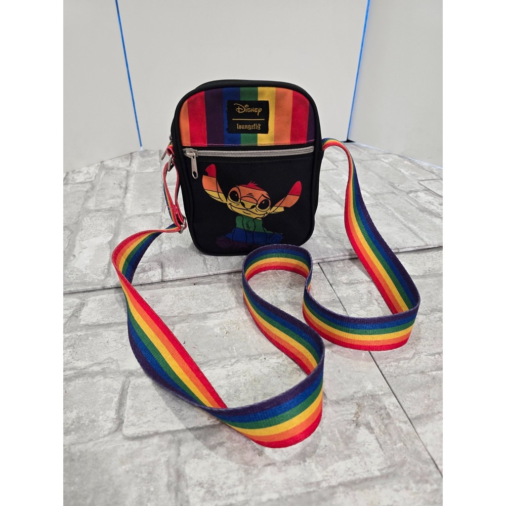 Disney Loungefly Stitch Pride Rainbow Crossbody Bag Nobody Gets Left Behind